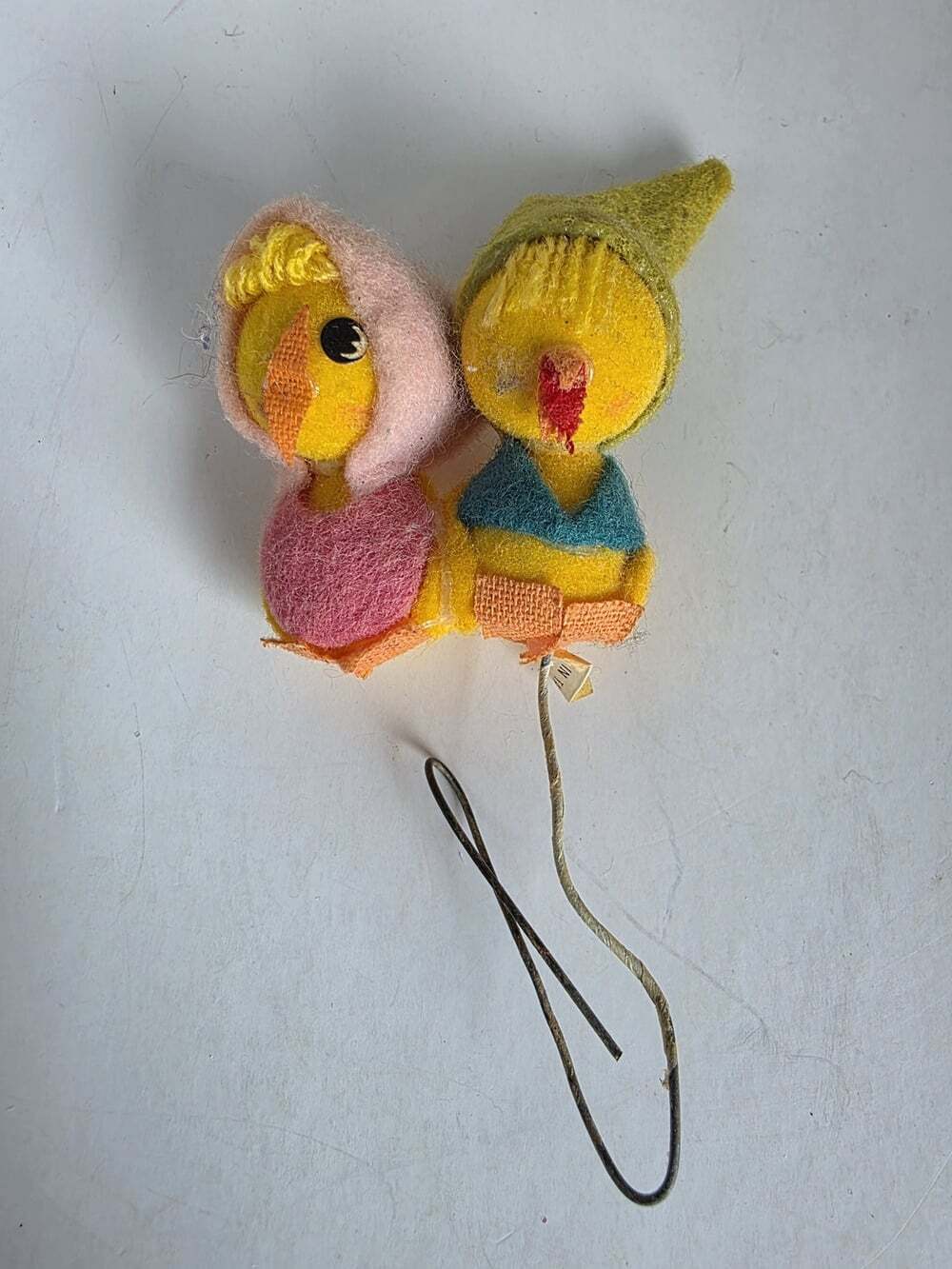 Vintage Taiwan Felt Chick Gnomes Easter Decor Figurine Duo Collectible